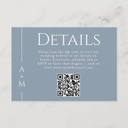 Eenvoudige Classic Dusty Blue Monogram Details QR- Informatiekaartje (Voorkant)