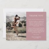 Eenvoudige Classic Dusty Roos Roze 2 foto bruiloft Bedankkaart (Voorkant)