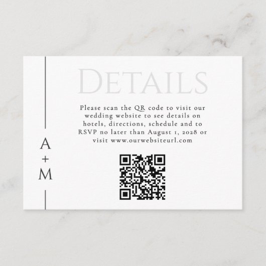Eenvoudige Classic Elegant Monogram Details QR-cod Informatiekaartje (Voorkant)
