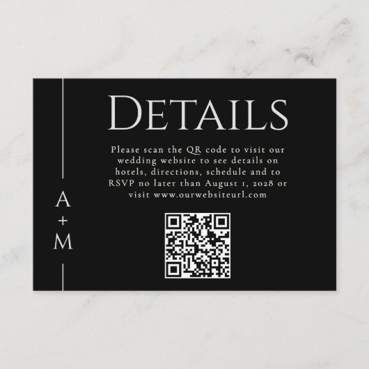 Eenvoudige Classic Elegant Monogram Details QR-cod Informatiekaartje (Voorkant)