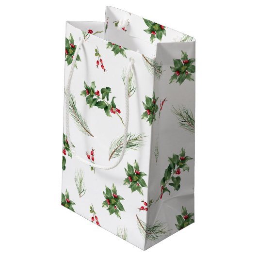 Eenvoudige 'Classic Holly Berry' Waterverf kerst Klein Cadeauzakje (Achterkant Gekanteld)
