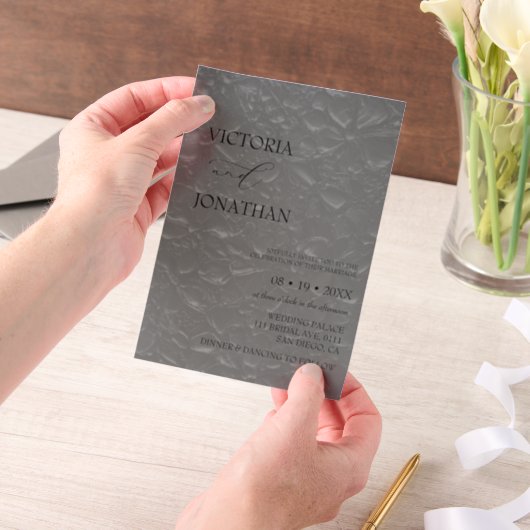 Eenvoudige Classic Minimal Black Elegant Wedding Vellum Uitnodigingen (Draagbaar)