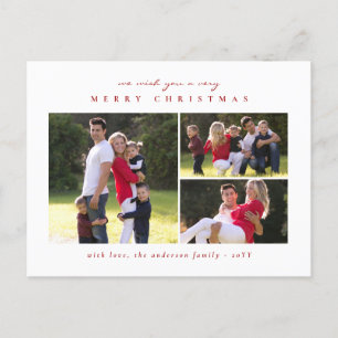 Eenvoudige Classic Minimal Merry Christmas Red 3 F Feestdagenkaart