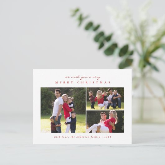 Eenvoudige Classic Minimal Merry Christmas Red 3 F Feestdagenkaart (Staand voorkant)