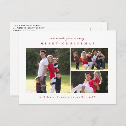 Eenvoudige Classic Minimal Merry Christmas Red 3 F Feestdagenkaart (Voorkant / Achterkant)