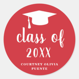 Eenvoudige Classic Red en White Gradup Ronde Sticker