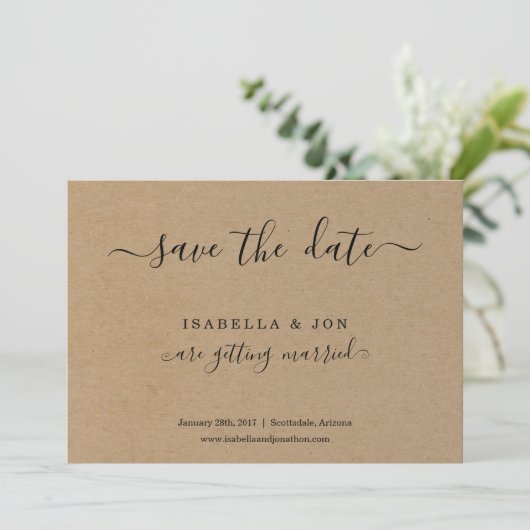Eenvoudige Classic Save the Date Kraft Paper Aankondiging (Staand voorkant)