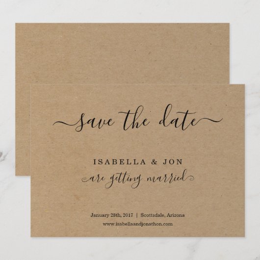 Eenvoudige Classic Save the Date Kraft Paper Aankondiging (Voorkant / Achterkant)