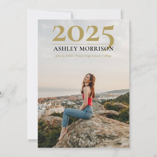 Eenvoudige Classy 2025 Twee foto - Olijf Afstudere Kaart (Voorkant)