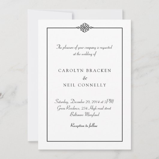 Eenvoudige 'Classy Black White Wedding'-aankondigi Kaart (Voorkant)