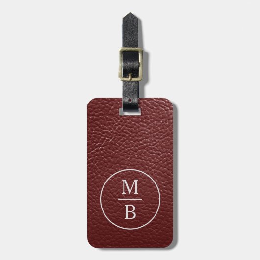 Eenvoudige Classy Dark Maroon Red Leather Look Bagagelabel (Voorkant verticaal)