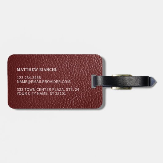 Eenvoudige Classy Dark Maroon Red Leather Look Bagagelabel (Achterkant horizontaal)