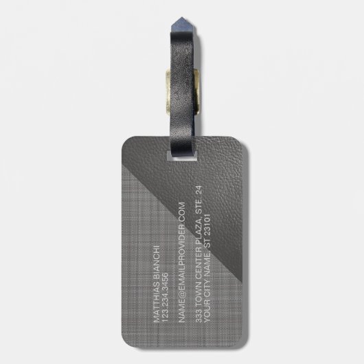 Eenvoudige Classy licht medium donkergrijs lederen Bagagelabel (Achterkant verticaal)
