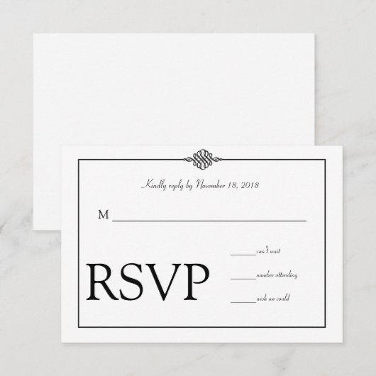Eenvoudige Classy zwart wit bruiloft RSVP (Voorkant / Achterkant)