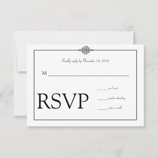 Eenvoudige Classy zwart wit bruiloft RSVP Kaartje (Voorkant)