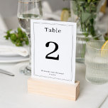 Eenvoudige Clean Minimalist Elegant Classy Lijst W Kaart<br><div class="desc">Verhoog uw bruiloftsdecor met onze Double-Sided Clean Minimalist Straight Lines Lijst Table Number Kaart, een perfecte mix van eenvoud en moderne elegantie. Deze sjabloon is gemaakt in een strak wit ontwerp met een subtiel lijst in rechte lijn en biedt een tijdloze stijl die een aanvulling vormt op hedendaagse en minimalistische...</div>