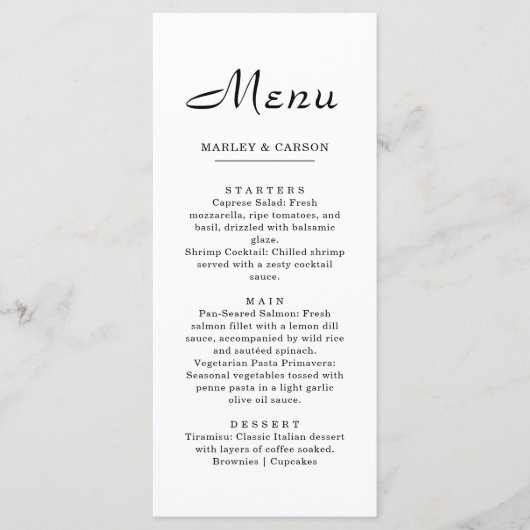 Eenvoudige Clean Minimalist Script Wedding Menu (Voorkant)