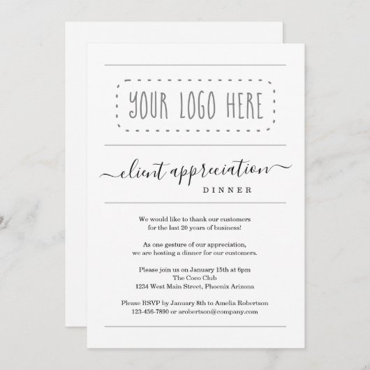 Eenvoudige Client Appreciation Dinner - Logo toevo Kaart (Voorkant / Achterkant)