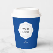 Eenvoudige Cobalt Blue Business Logo Custom Papieren Bekers (Voorkant)