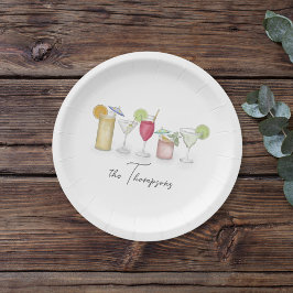Eenvoudige cocktail Drinken Waterverf Whimsical Cu Papieren Bordje