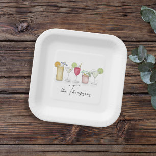 Eenvoudige cocktail Drinken Waterverf Whimsical Cu Papieren Bordje