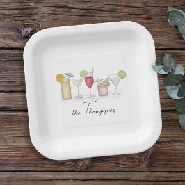 Eenvoudige cocktail Drinken Waterverf Whimsical Cu Papieren Bordje