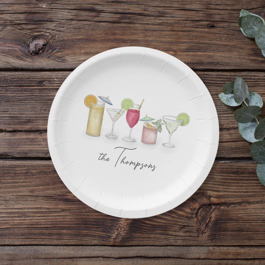 Eenvoudige cocktail Drinken Waterverf Whimsical Cu Papieren Bordje