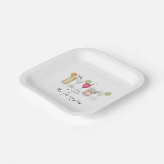 Eenvoudige cocktail Drinken Waterverf Whimsical Cu Papieren Bordje (Gebogen)