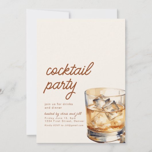 Eenvoudige cocktailparty-uitnodiging met drankje kaart (Voorkant)