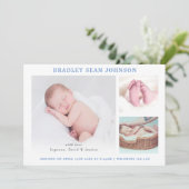Eenvoudige collage | Baby Boy Blue Photo Birth Aankondiging (Staand voorkant)