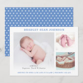 Eenvoudige collage | Baby Boy Blue Photo Birth Aankondiging (Voorkant / Achterkant)