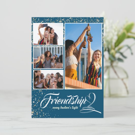Eenvoudige collage vrienden foto Vakantie Kaart (Staand voorkant)