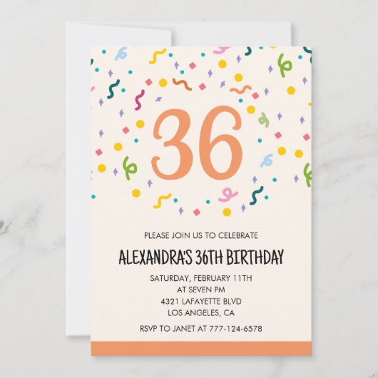 Eenvoudige Confetti 36e verjaardagsuitnodigingen M Kaart (Voorkant)