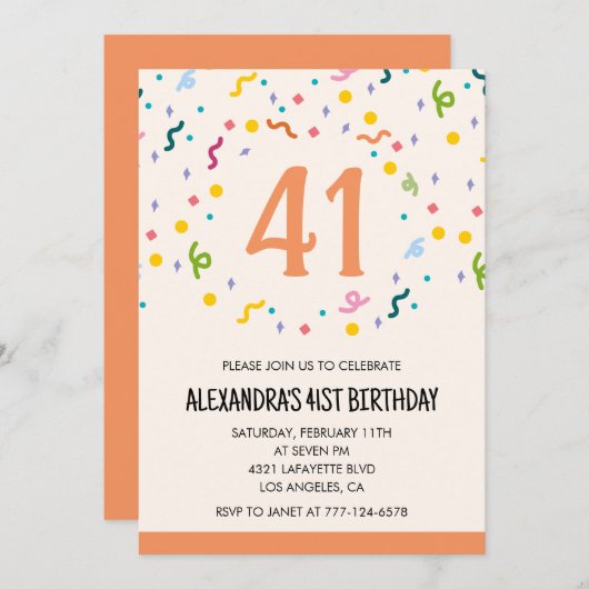 Eenvoudige Confetti 41e verjaardagsuitnodigingen M Kaart (Voorkant / Achterkant)