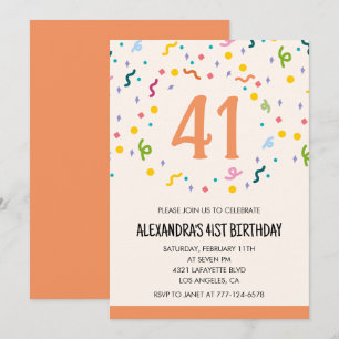 Eenvoudige Confetti 41ste verjaardagsuitnodigingen Kaart