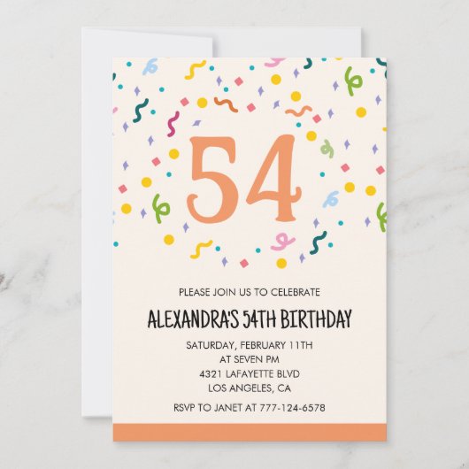 Eenvoudige Confetti 54e verjaardagsuitnodigingen M Kaart (Voorkant)