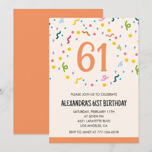 Eenvoudige Confetti 61e verjaardagsuitnodigingen M Kaart (Voorkant / Achterkant)