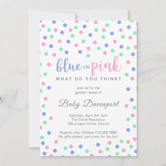 Eenvoudige Confetti Cute Gender onthulling Kaart (Voorkant)