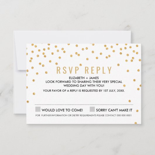 EENVOUDIGE CONFETTI RSVP leuke glamour gouden glit (Voorkant)