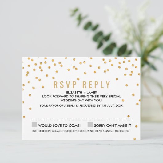EENVOUDIGE CONFETTI RSVP leuke glamour gouden glit (Staand voorkant)