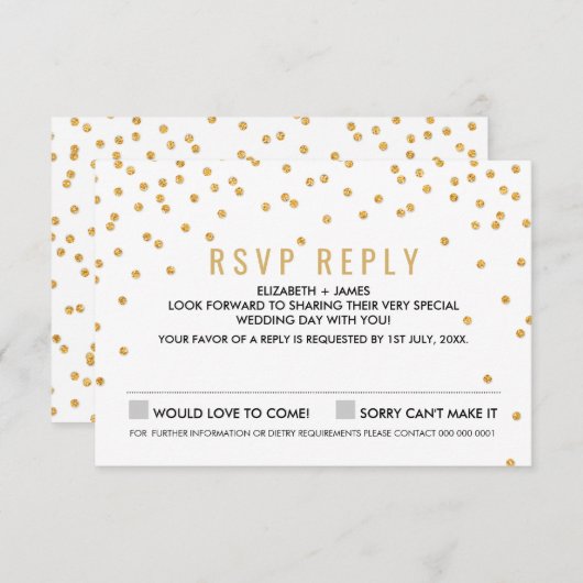 EENVOUDIGE CONFETTI RSVP leuke glamour gouden glit (Voorkant / Achterkant)