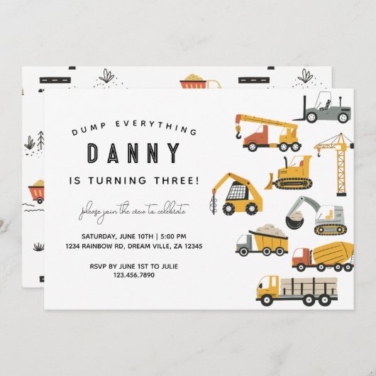 Eenvoudige constructie vrachtwagen verjaardag uitn kaart (Voorkant / Achterkant)