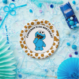 Eenvoudige Cookie Monster 1e verjaardag Papieren Bordje
