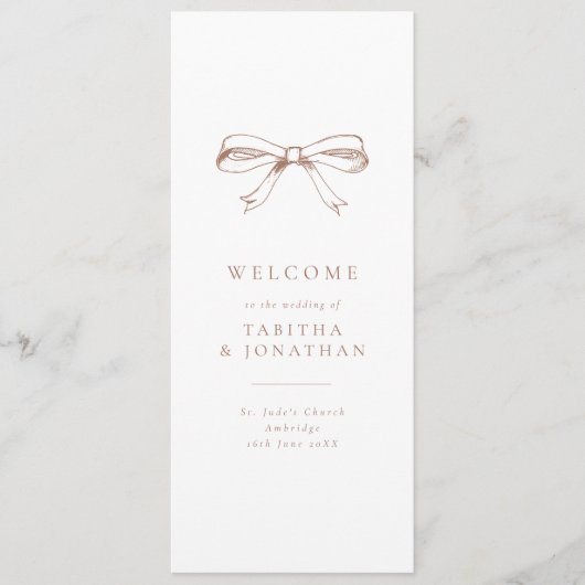 Eenvoudige Coquette Bow Mocha Trouwprogramma Programmakaart (Voorkant)