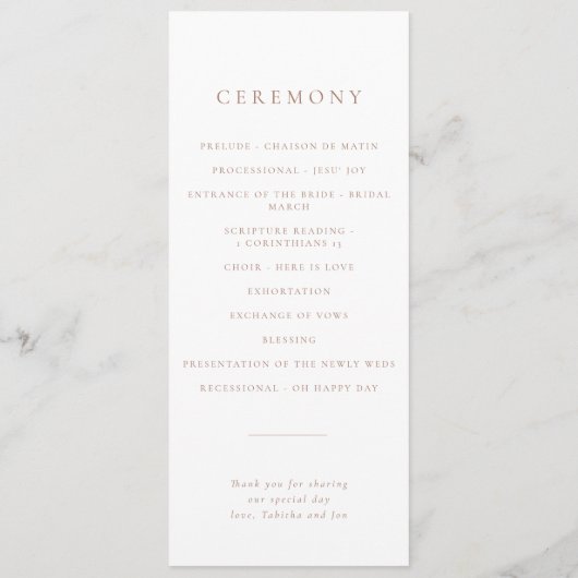 Eenvoudige Coquette Bow Mocha Trouwprogramma Programmakaart (Achterkant)