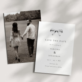 Eenvoudige Coquette Bow Zwart & Wit Fotobruiloft Save The Date
