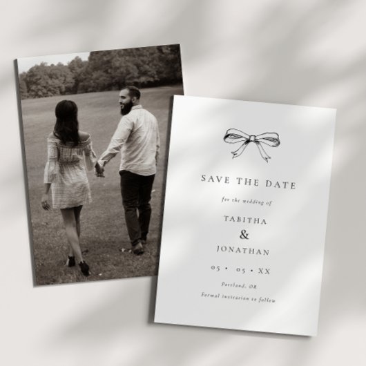 Eenvoudige Coquette Bow Zwart & Wit Fotobruiloft Save The Date