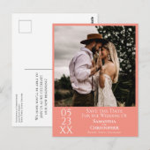 Eenvoudige Coral of Salmon Wedding Save the Date F Briefkaart (Voorkant / Achterkant)