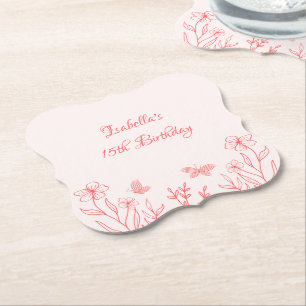 Eenvoudige Coral Roze Botanische bruiloft Kartonnen Onderzetters