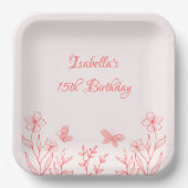 Eenvoudige Coral Roze Botanische bruiloft Papieren Bordje (Voorkant)